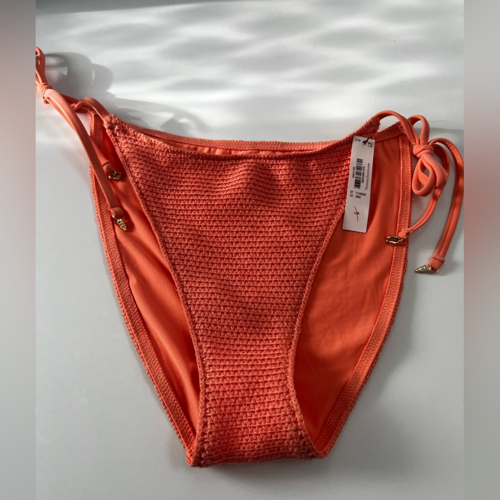 NWT - Victoria’s Secret Coral Crochet Bikini Bottom with side ties Size L